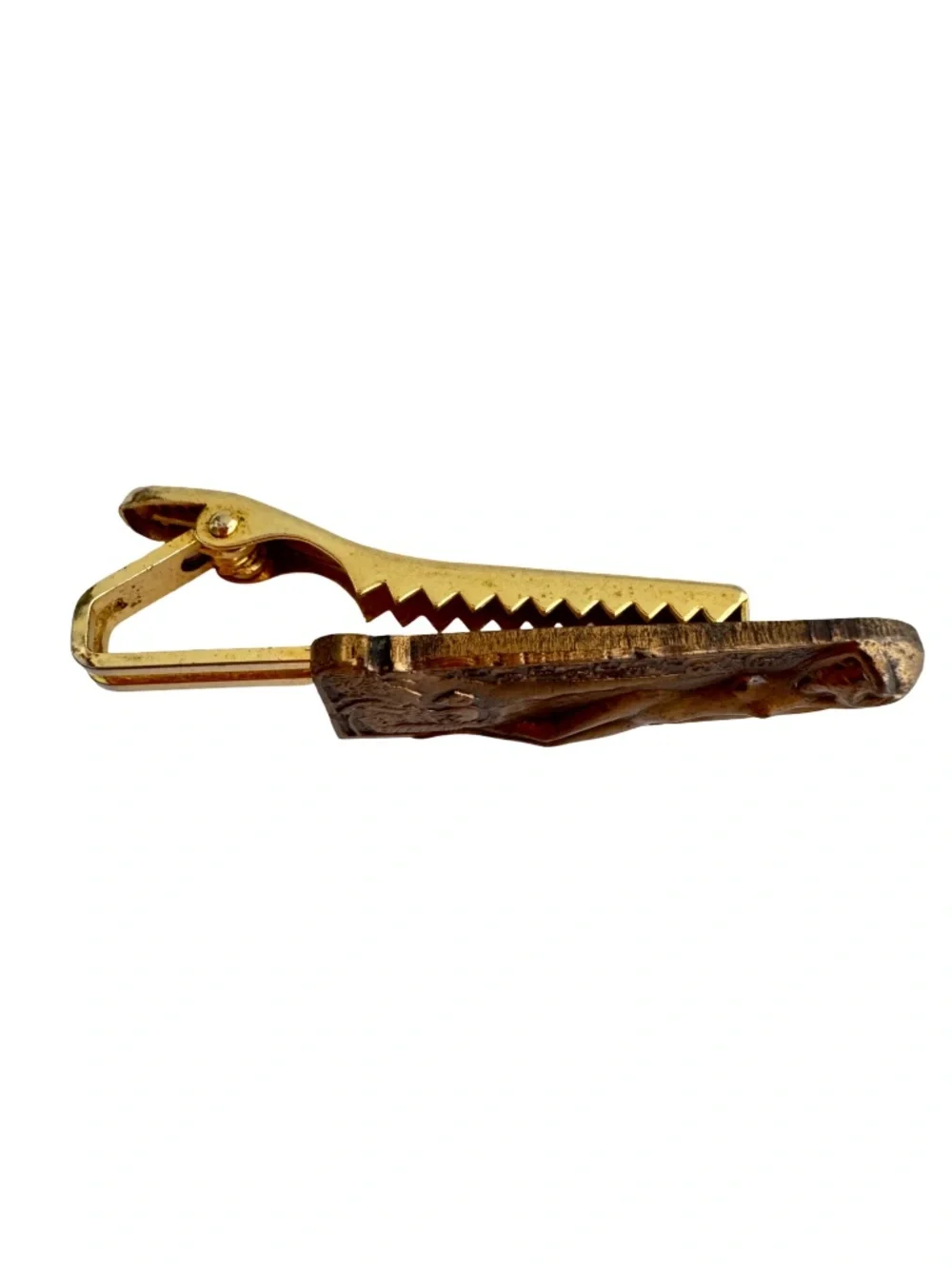 Vintage 1980 Neoclassical Figural Tie Clip Japanese Kinkodo Copper Relief Bar